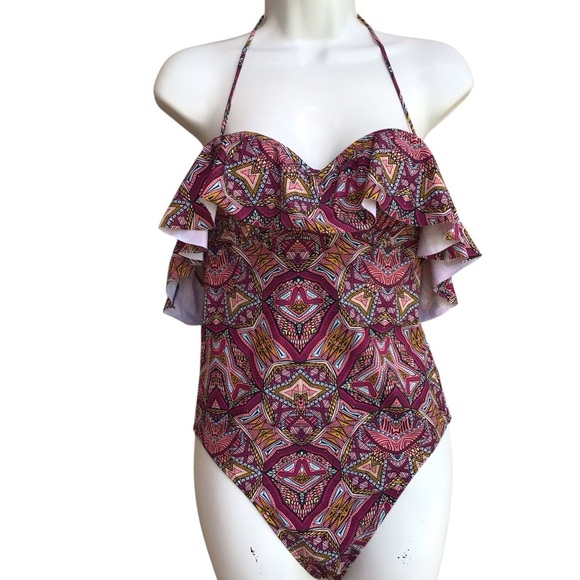 Abercrombie & Fitch Geometric Ruffle Off The Shoulder One Piece Bathing … - Picture 5 of 8